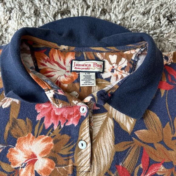 Jamaica Bay Tropical Hawaiian Polo Shirt  L Large Women's Vintage - Picture 6 of 9